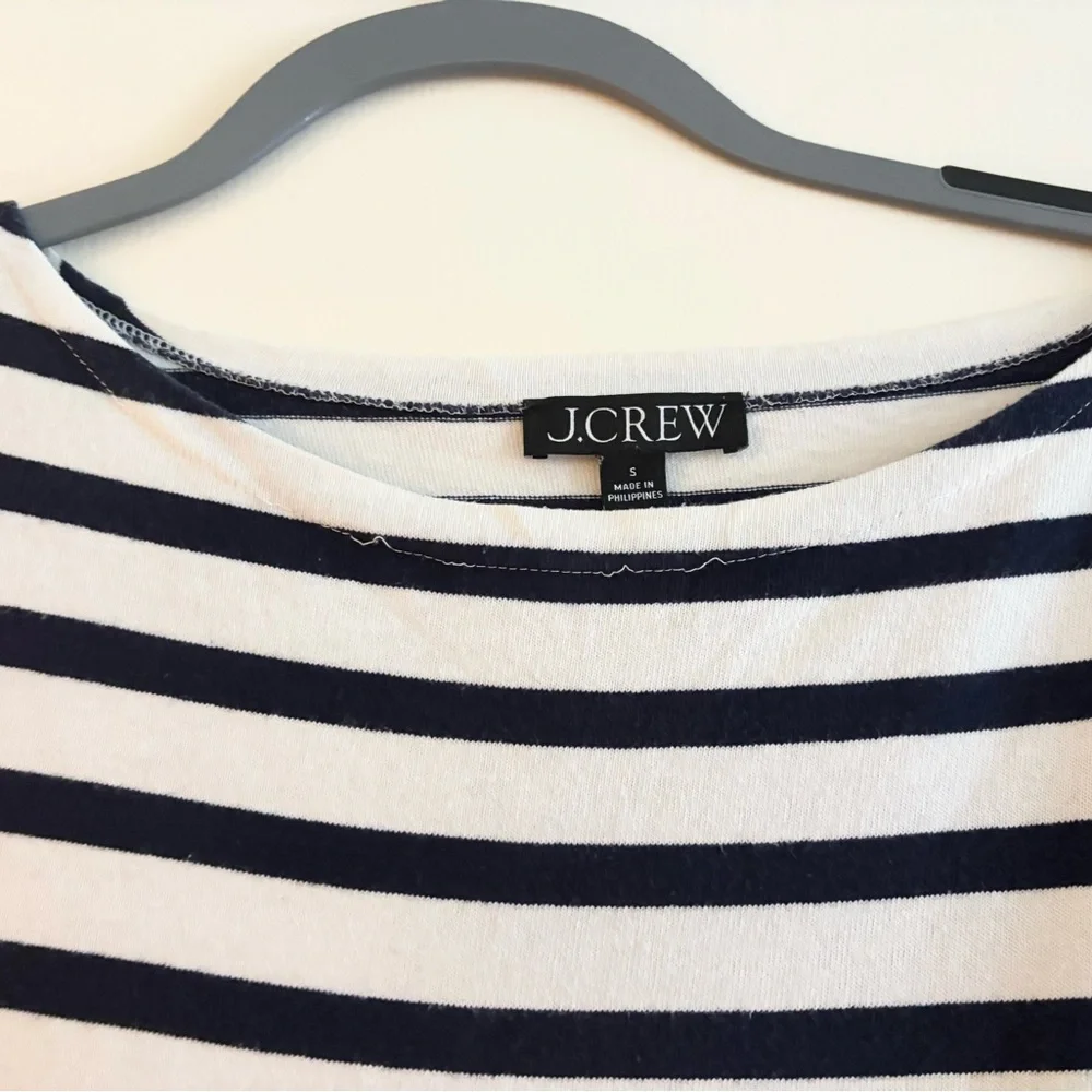 J. Crew Navy White Striped Boatneck Top Size S Classic Preppy Cotton